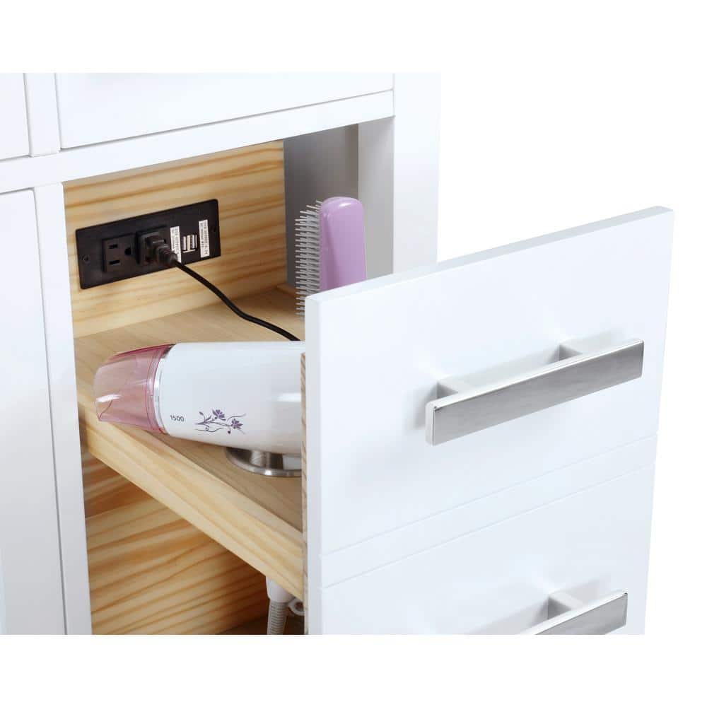 White Quartz Freestanding Single Vanity with Porcelain Sink