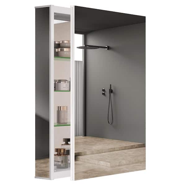 Zeafive Vie 20 in. W x 30 in. H White Rectangular Recessed or Surface Mount Aluminum Medicine Cabinet with Mirror Tri-View Clear