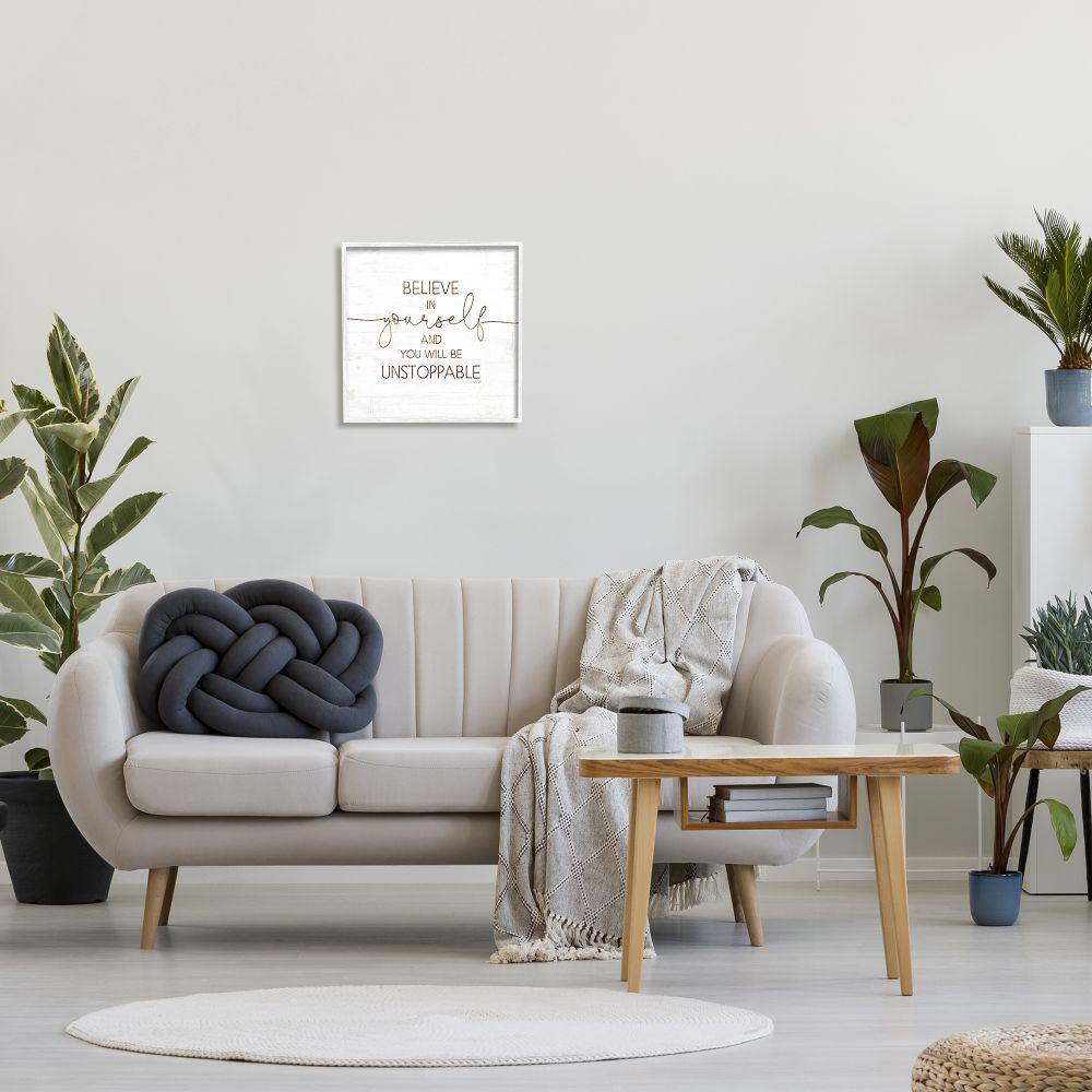 White Framed Believe in Yourself Quote Abstract Art Print
