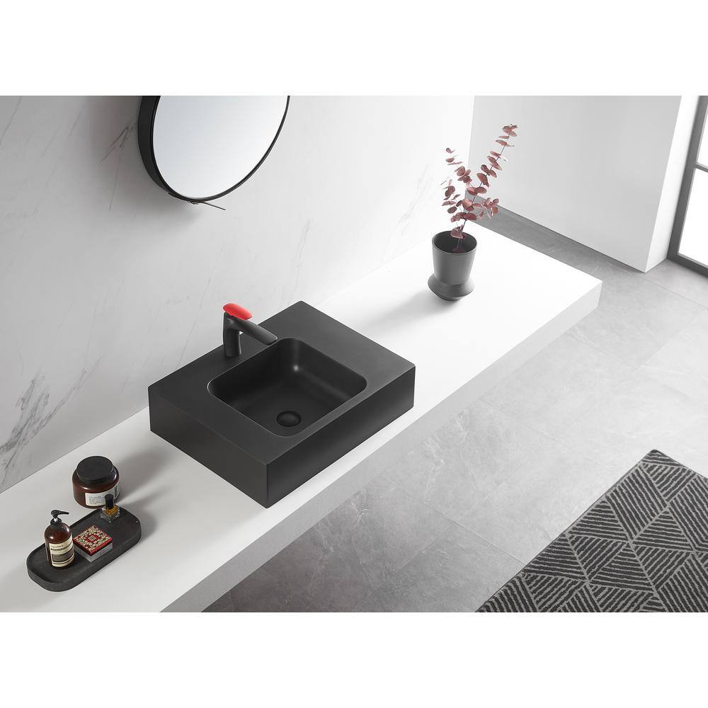 Matte Black Granite Wall-Mount Square Bathroom Sink
