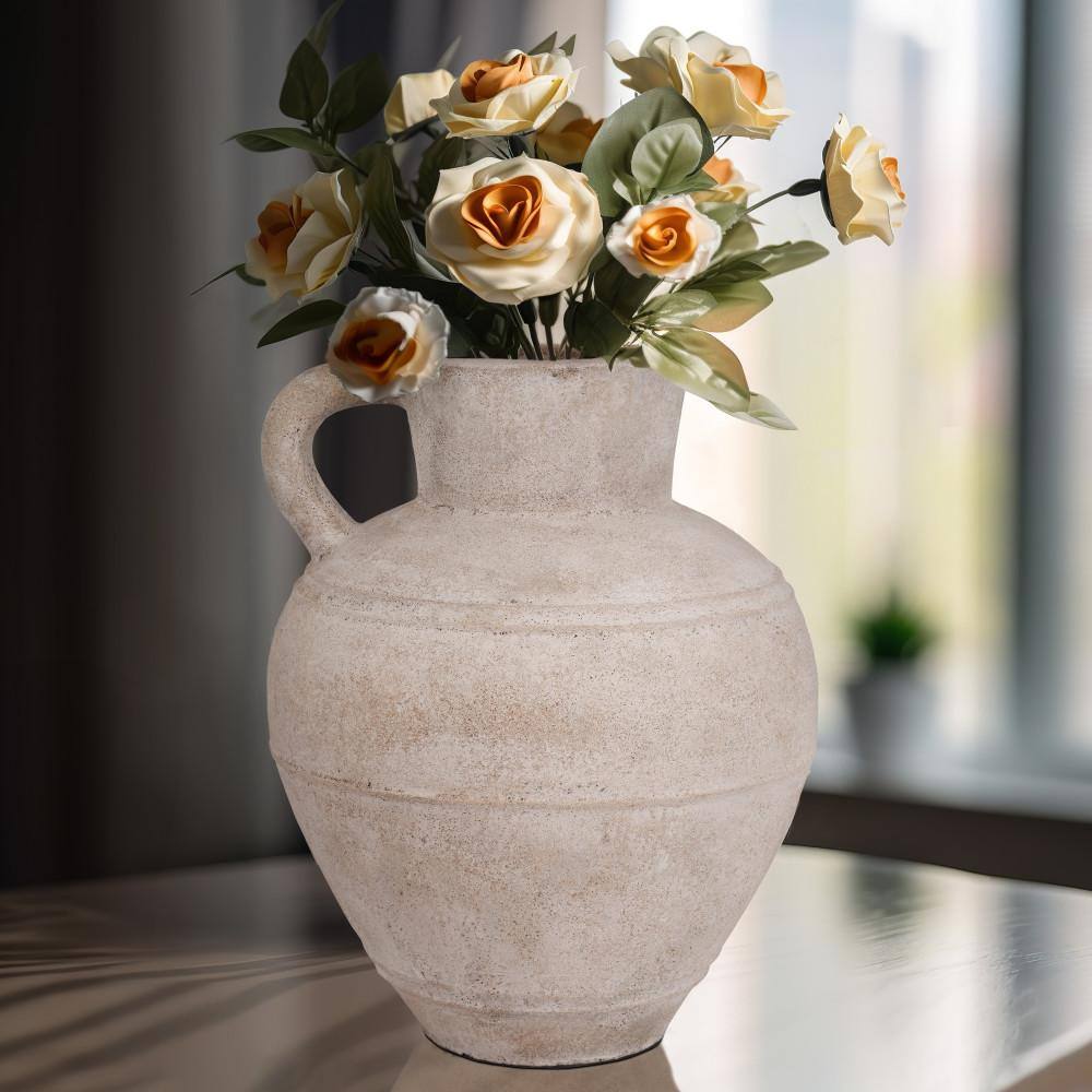 22 in. Ivory Terra Cotta Urn Modern Jug with Handle Decorative Vase price history on PriceWatchPro