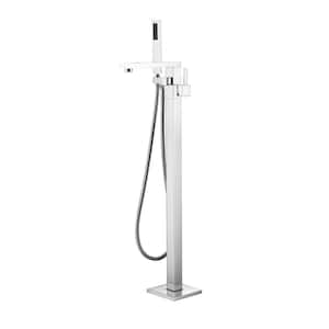 Single-Handle Floor Mount Freestanding Bathtub Faucet 3.9 GPM with Handheld Shower and High Pressure in Brushed Nickel