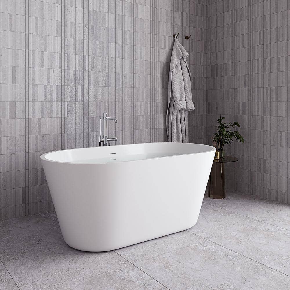 54" Glossy White Acrylic Freestanding Soaking Tub with Polished Gold Trim