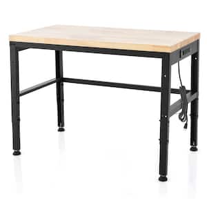 National Public Seating Heavy Duty Table 30 in. x 72 in. x 30 in. with Casters Black Frame Butcher Block Top