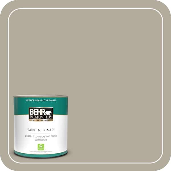 BEHR PREMIUM PLUS 1 qt. #PPF-33 Terrace Taupe Semi-Gloss Enamel Low Odor Interior Paint & Primer
