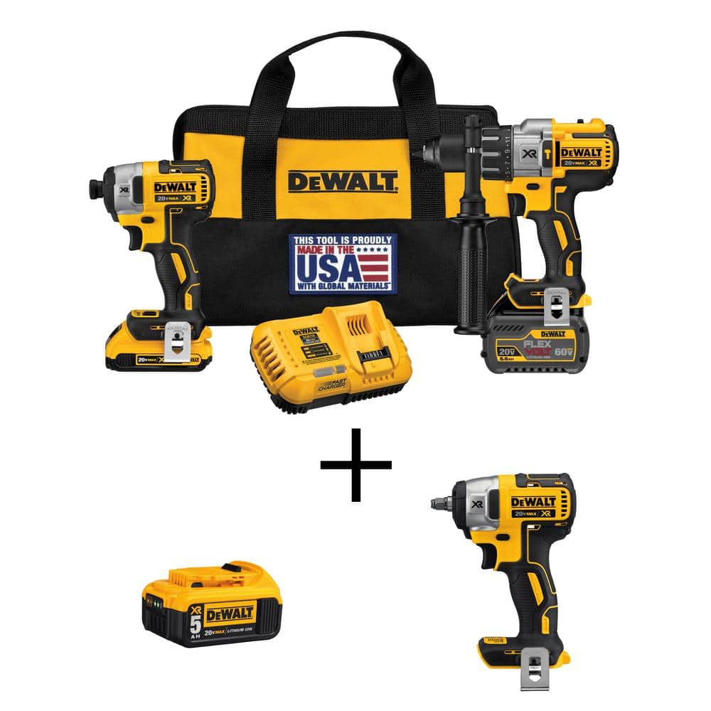 DEWALT 20V MAX Cordless Brushless Combo Kit, 3/8 in. Impact Wrench, and (1) 20V  MAX XR Premium Lithium-Ion 5.0Ah Battery DCK299DTW205890 The Home Depot