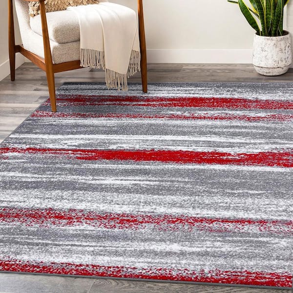 Red 5 ft. x 7 ft. Modern Abstract Polypropylene Indoor/Outdoor Area Rug