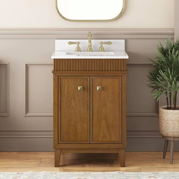 Danby 24 in. Single Sink Caramel Oak Bath Vanity with White Engineered Marble Top (Assembled)