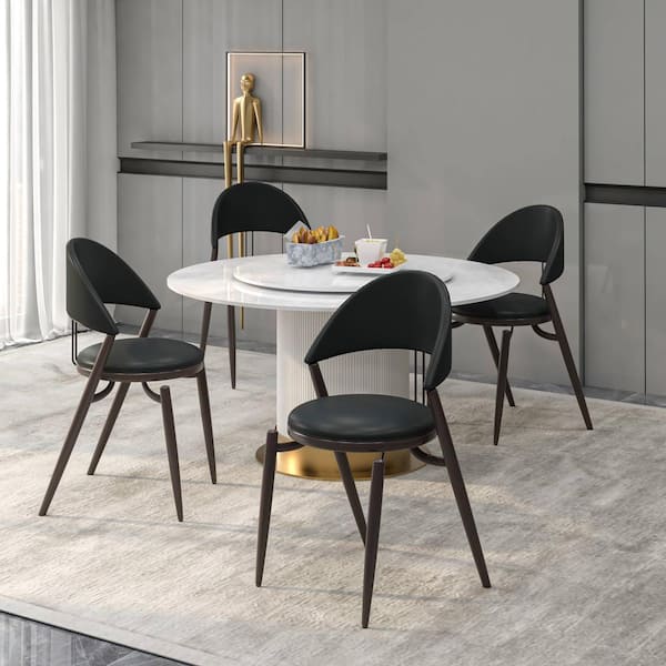 Leisuremod Modern Upholstered Leather Dining Chair with Cozy Open Back and Metal Legs for Dining Room Venice Series in Black