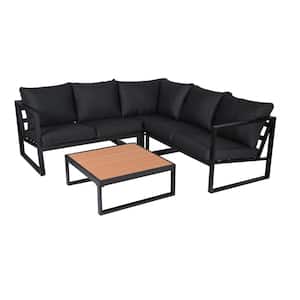 Monaco Contemporary 4-Piece Aluminum Patio Conversation Sectional Seating Set with Slate Grey Cushions