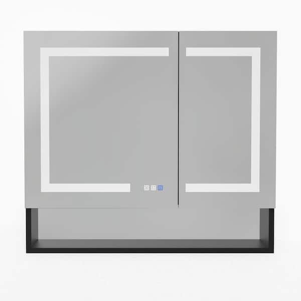Satico 36 in. W x 32 in. H Rectangular Aluminum Medicine Cabinet with Mirror and External Shelf
