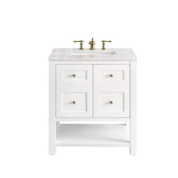 James Martin Vanities Breckenridge 30.0 in. W x 23.5 in. D x 34.2 in. H Bathroom Vanity in Bright White with Eternal Jasmine Pearl Quartz Top
