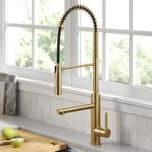Artec Pro CommercialStylePull-DownSingle Handle Kitchen Faucet with Pot Filler in Brushed Brass