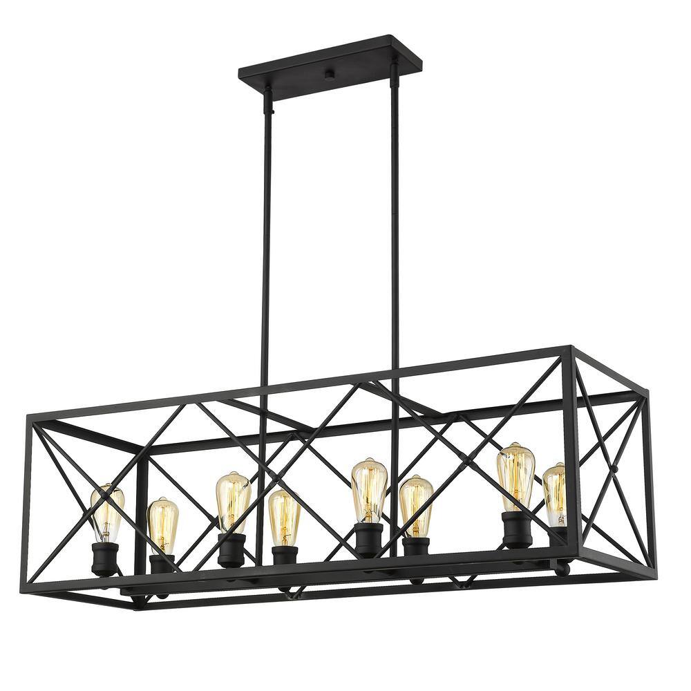 Brooklyn Matte Black 8-Light Island Pendant with Metal Framework