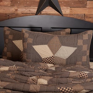 Farmhouse Star Charcoal Dark Tan Creme Primitive Quilted Cotton King Sham