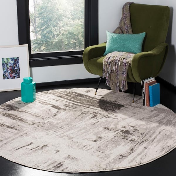 Adirondack Ivory/Gray 7 ft. x 7 ft. Round Solid Area Rug