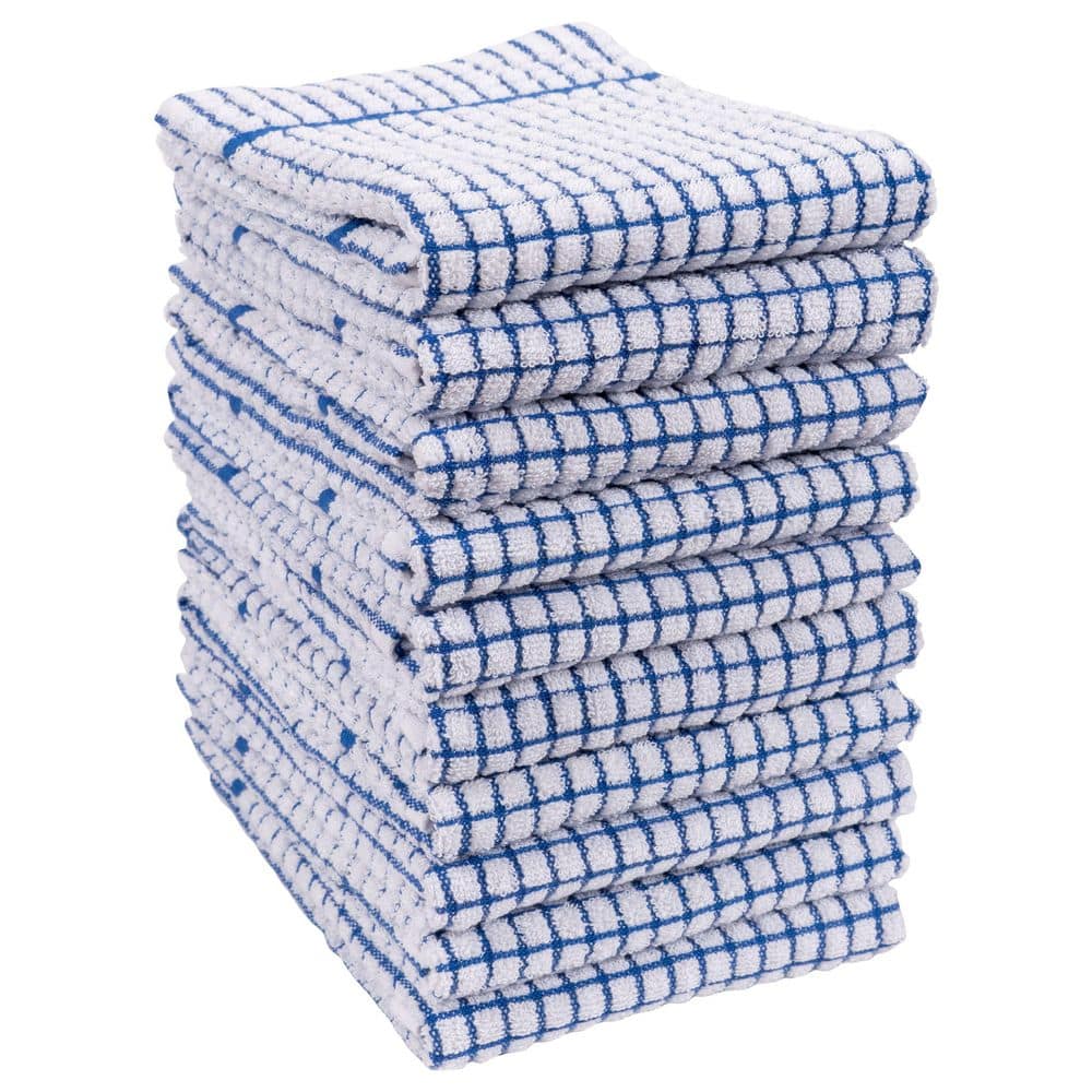 KAF HOME Set Of 10 Grid Terry Kitchen Towels 20 X 30 In 100 Cotton   Blues Kitchen Towels Tr Kt 2030 Grd Bl S10 64 1000 