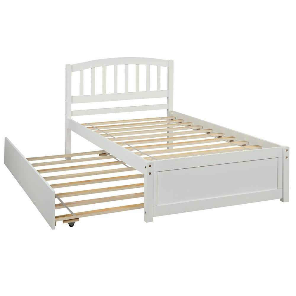 URTR White Twin Platform Bed Frame with Trundle, Twin Bed Frame with ...