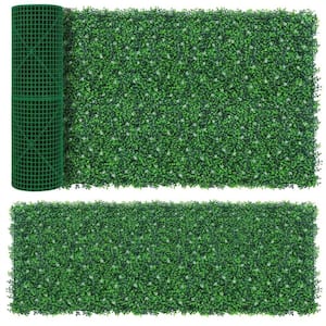 40 in. 120 in. Green Artificial Ivy Hedge Panel Roll with White Flowers UV Resistant Faux Boxwood for Garden Patio