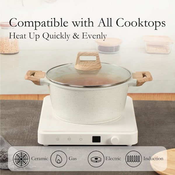 Wudkey 7 Quart White Nonstick Stock Pot with Lid, Granite
