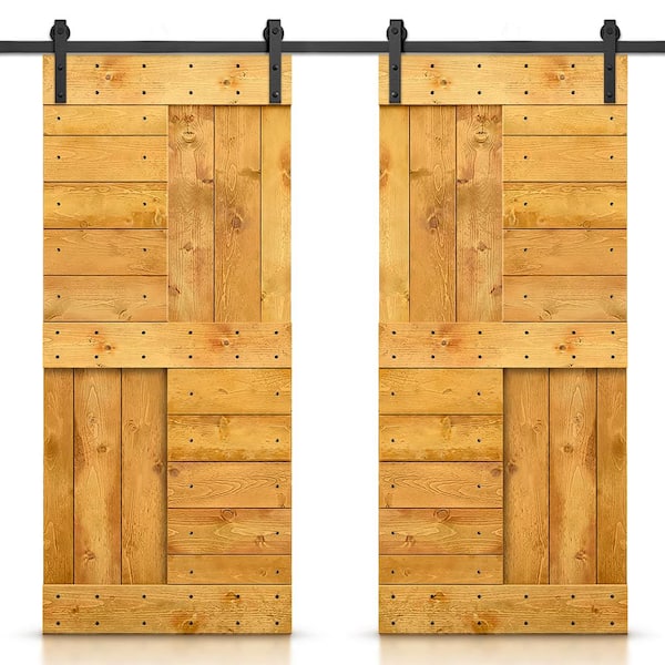 CALHOME 72 in. x 84 in. Colonial Maple Stained DIY Knotty Pine Wood Interior Double Sliding Barn Door with Hardware Kit