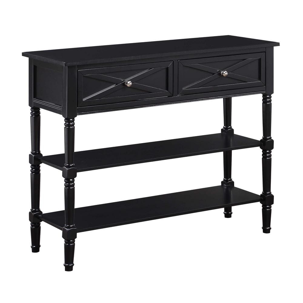 Country Oxford Black 2-Drawer Console Table with Farmhouse Charm
