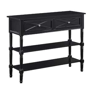 Country Oxford 38 in. Black Standard Rectangle Wood Console Table with 2-Drawers with Shelves