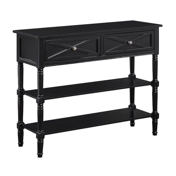 Convenience Concepts Country Oxford 38 in. Black Standard Rectangle Wood Console Table with 2-Drawers with Shelves