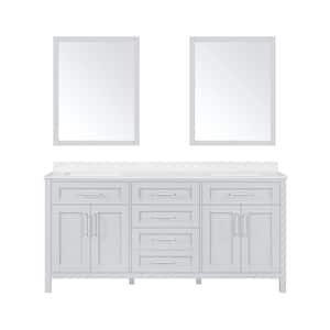 Tahoe 72 in. W x 21 in. D x 34 in. H Double Sink Vanity in Dove Gray with White Engineered Marble Top, Mirrors & Outlet