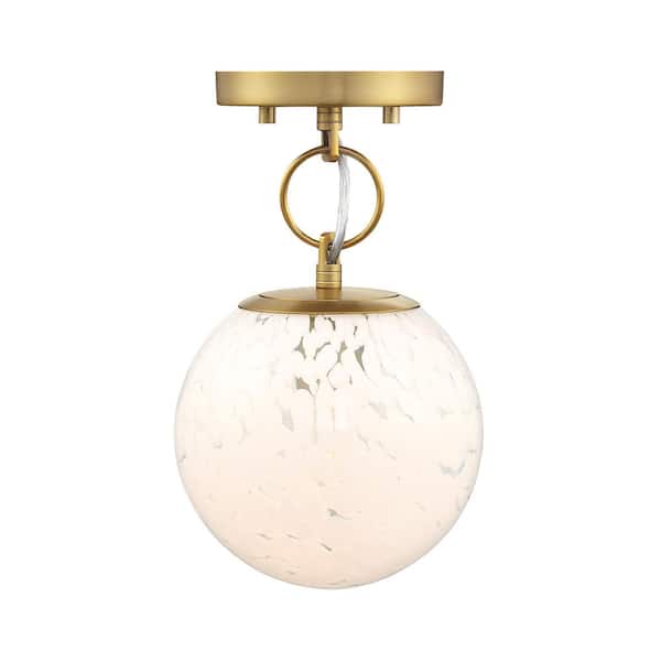 Designers Fountain Wine Flower 7 in. 1-Light Brushed Gold Glam Semi Flush Mount with White Art Glass Shade for Bedrooms
