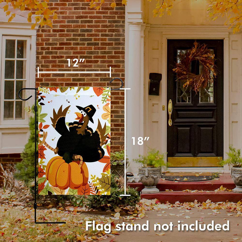 Joyful Pilgrim Turkey Thanksgiving Garden Flag with Pumpkin