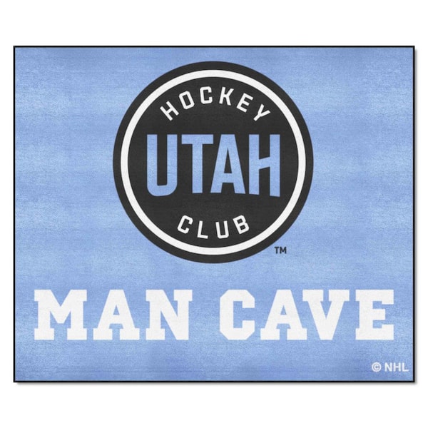 FANMATS NHL-Utah Blue 59.5 in. x 71 in. Hockey Club Man Cave Tailgater Area Rug with Utah Hockey Round Logo