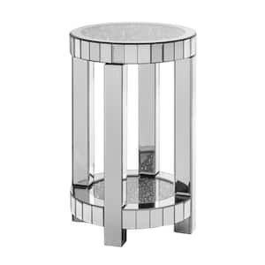 Silver MDF Glass Round Outdoor Coffee Table with Crystal If. Lay, storage space for Living Room, Bedroom, Coffee