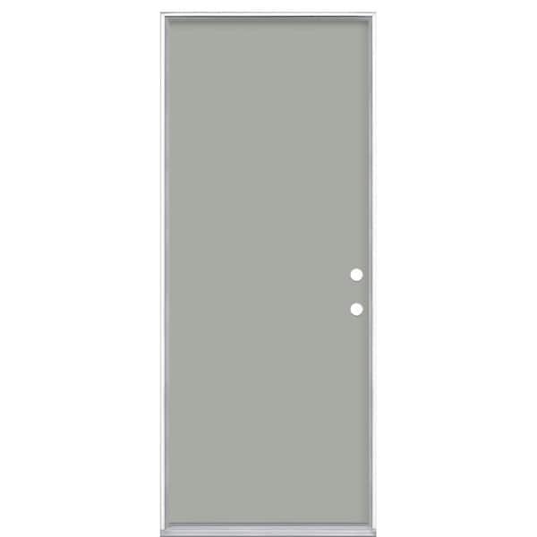 Masonite 32 in. x 80 in. Flush Left Hand Inswing Silver Clouds Painted Steel Prehung Front Door No Brickmold in Vinyl Frame