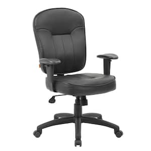 Black Boss Leather Task Chair W/Adjustable Arms