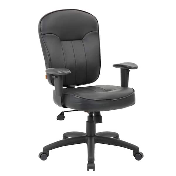 BOSS Office Products Black Boss Leather Task Chair W/Adjustable Arms