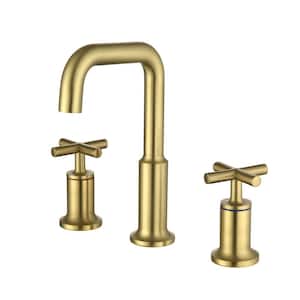8 in. Widespread Double Handle Bathroom Faucet 3 Holes Modern Brass Sink Basin Faucets in Brushed Gold