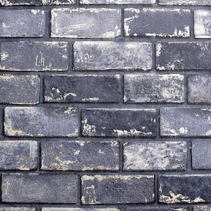 Metallic Brick Navy and Gold Peel and Stick Non-Woven Paper Wallpaper