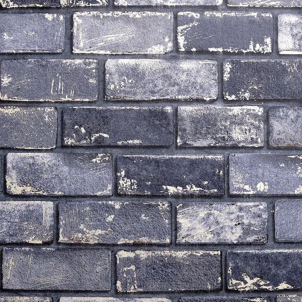ARTISTICK Metallic Brick Navy and Gold Peel and Stick Non-Woven Paper Wallpaper
