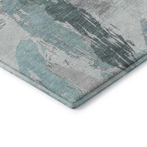 Mayfield Premium Machine Washable Abstract AMF1596 Teal 2 ft. 3 in. x 7 ft. 6 in. Runner Rug