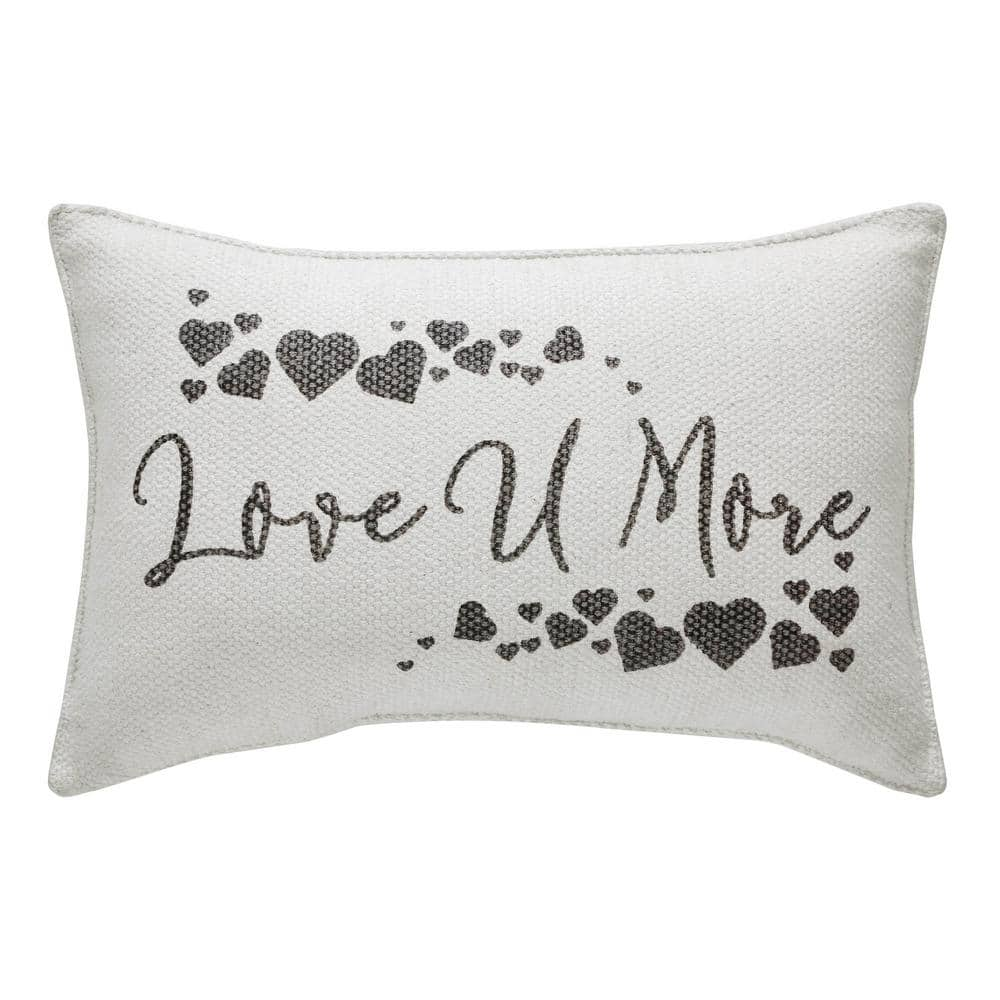 VHC BRANDS Finders Keepers Soft White Steel Grey Farmhouse Love U More 9.5 in. x 14 in. Throw Pillow