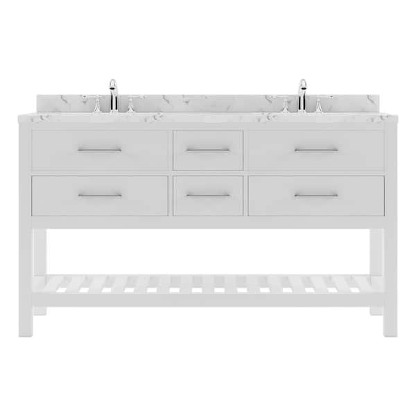 Virtu USA Caroline Estate 60 in. W x 22 in. D x 35 in. H Double Sink Bath Vanity in White with Quartz Top