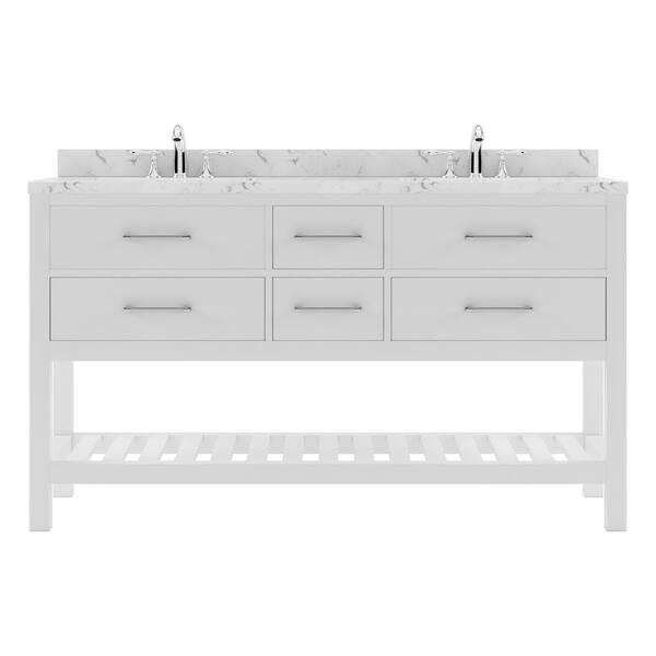 Virtu USA Caroline Estate 60 in. W x 22 in. D x 35 in. H Double Sink Bath Vanity in White with Quartz Top