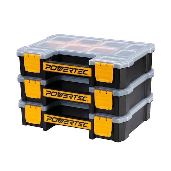 Small Parts Organizer &Tool Box, 10 Compartments, Stackable Storage w/ Removable Dividers/Clear Lid/Portable Design, 3PK