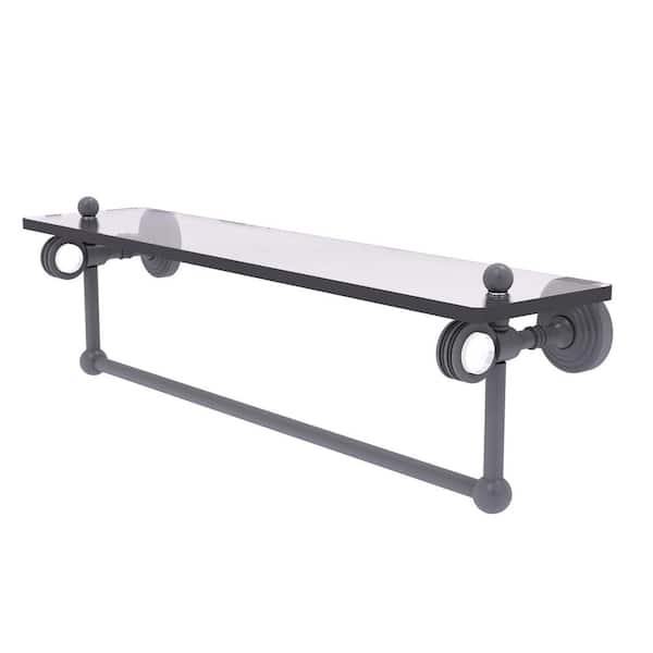 Allied Brass Pacific Grove 22 in. W x 6.4  in. H x 5.13 D Glass Rectangular Shelf in Matte Gray with Towel Bar and Dotted Accents