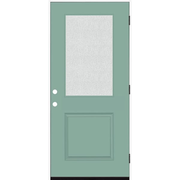 Steves & Sons Legacy 36 in. x 80 in. 1/2 Lite Rain Glass LHOS Primed Quarry Finish Fiberglass Prehung Front Door