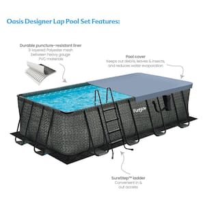 18 ft. x 9 ft. Rectangular 52 in. Deep Metal Frame Above Ground Pool, Dark Herringbone