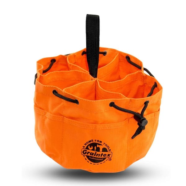 10 in. 6-Pocket Grab Tool Bag with Drawstring Closure in Orange Canvas