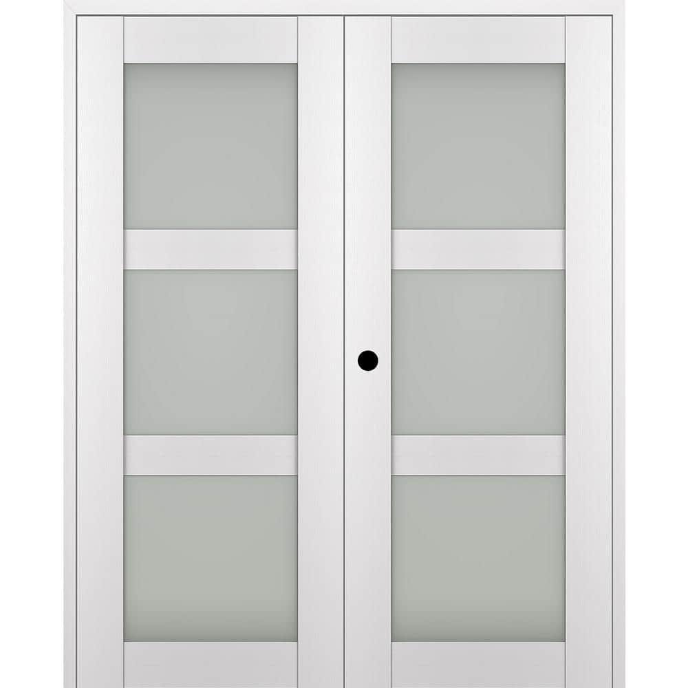 Paola 36 in. x 80 in. Right-Hand Active 3-Lite Frosted Glass Bianco Noble Wood Composite Double Prehung French Door price history on PriceWatchPro