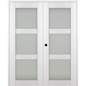 Paola 60 in. x 80 in. Right Hand Active 3-Lite Frosted Glass Bianco Noble Wood Composite Double Prehung French Door
